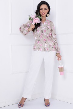 Бежевая трикотажная блузка с цветочным принтом Bellovera(фото2)