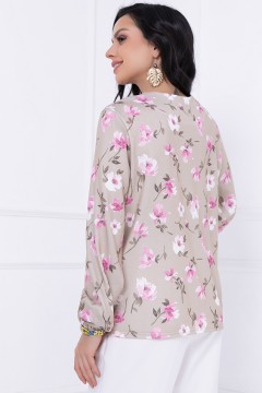 Бежевая трикотажная блузка с цветочным принтом Bellovera(фото4)