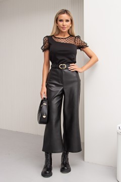 Чёрная трикотажная блузка с рукавами-фонарики из сетки Эни №1 Valentina(фото2)