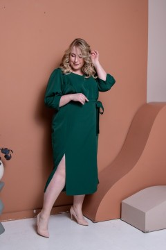Зелёное платье с поясом и разрезом Jetty-plus(фото2)