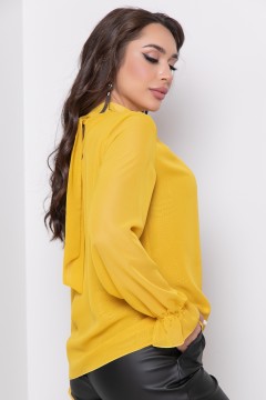 Шифоновая блузка горчичного цвета с объёмными рукавами Diolche(фото3)