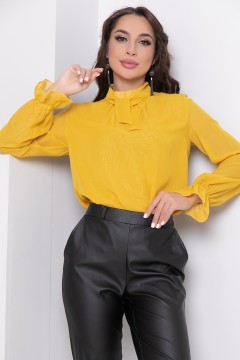 Шифоновая блузка горчичного цвета с объёмными рукавами Diolche