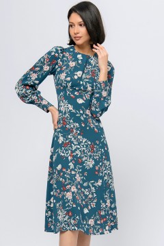 Бирюзовое платье миди с цветочным принтом 1001 dress