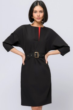 Короткое чёрное платье с красной вставкой  1001 dress