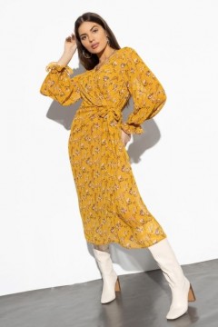 Жёлтое шифоновое платье на запах с принтом Charutti(фото2)