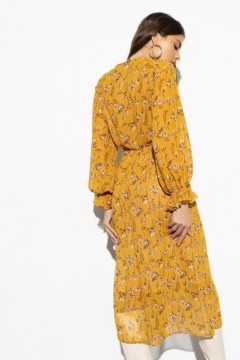 Жёлтое шифоновое платье на запах с принтом Charutti(фото4)