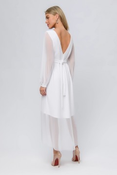 Белое двойное платье с глубоким V-вырезом по спинке 1001 dress(фото4)