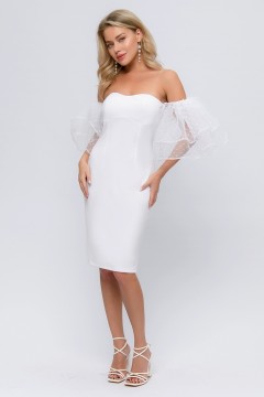 Белое платье-футляр со съёмными рукавами 1001 dress(фото2)