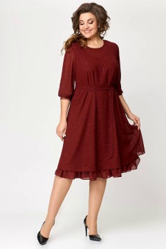 Блестящее платье миди с поясом в красном цвете А3964-3 62 размера Algranda(фото2)