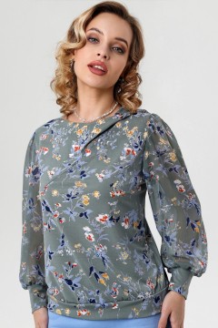 Трикотажная блуза оливкового цвета с рукавами из шифона Rise