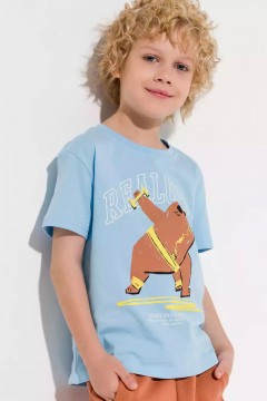 Голубая футболка для мальчика с принтом 10925/1AW23 Vulpes Familiy