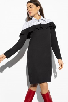 Чёрное комбинированное платье с притачным воланом Charutti(фото2)