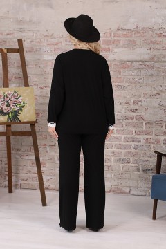 Прямые чёрные трикотажные брюки с карманами Wisell(фото5)