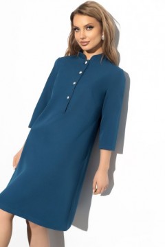 Синее платье с пуговицами и воротником-стойка Charutti