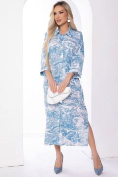 Бело-голубое платье с ремнём из искусственной кожи Lady Taiga(фото2)
