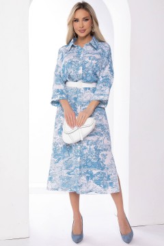 Бело-голубое платье с ремнём из искусственной кожи Lady Taiga