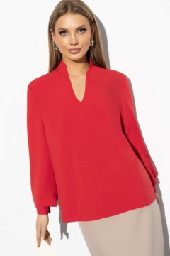 Красная блузка с V-вырезом переходящим в мягкую стойку Charutti