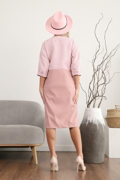 Комбинированное розовое платье с поясом Wisell(фото5)
