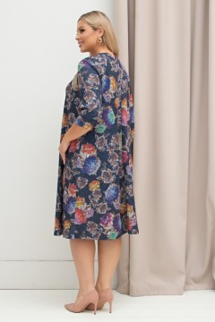 Платье миди тёмно-синего цвета с принтом Донна №42 Valentina(фото3)