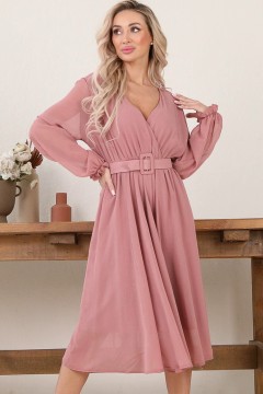 Розовое платье из шифона с поясом Wisell
