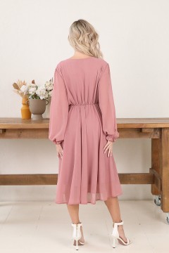 Розовое платье из шифона с поясом Wisell(фото4)
