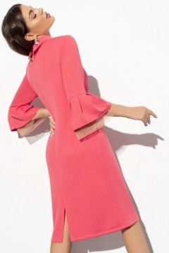 Трикотажное розовое платье с отделкой из сетки плессе и кружа с вышивкой Charutti(фото3)