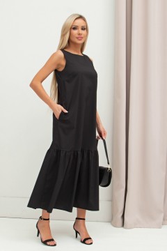 Длинное чёрное платье с притачным воланом Индира №1 Valentina(фото2)