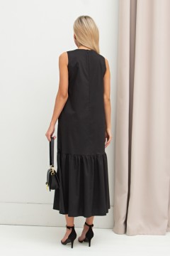 Длинное чёрное платье с притачным воланом Индира №1 Valentina(фото3)