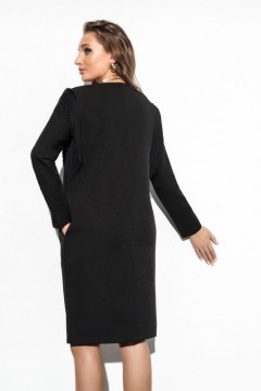 Чёрное платье с бахромой на рукавах Charutti(фото4)