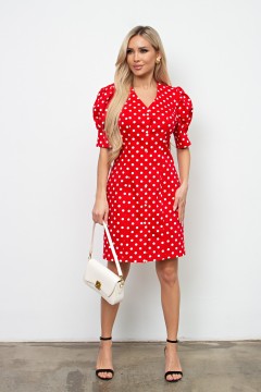 Короткое красное платье в горошек Флория №2 Valentina(фото2)