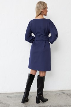 Короткое тёмно-синее трикотажное платье с поясом Lona(фото4)