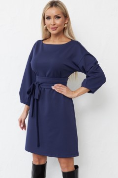 Короткое тёмно-синее трикотажное платье с поясом Lona