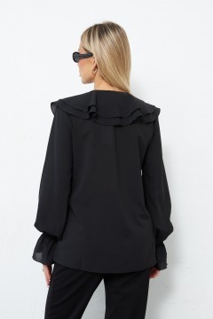 Чёрная блуза с двойным воланом Lona(фото3)