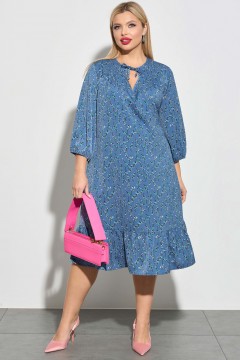 Тёмно-голубое шёлковое платье с принтом Dora(фото2)