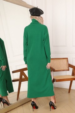 Зелёное трикотажное платье с разрезами Wisell(фото4)