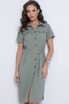 Платье-рубашка оливковое с поясом Diolche
