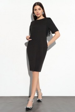 Короткое чёрное платье с бахромой на рукавах 48 размера Charutti(фото2)