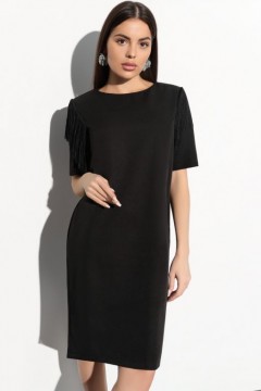 Короткое чёрное платье с бахромой на рукавах 48 размера Charutti
