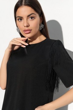 Короткое чёрное платье с бахромой на рукавах 48 размера Charutti(фото3)