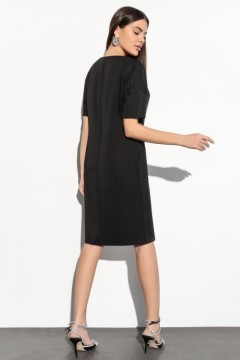 Короткое чёрное платье с бахромой на рукавах 48 размера Charutti(фото4)