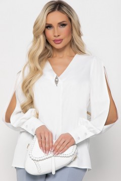 Белая блузка с разрезами на рукавах  Lady Taiga