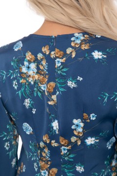 Синее атласное платье с цветочным принтом Lady Taiga(фото3)