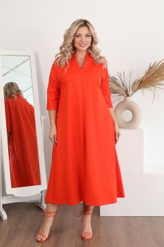 Оранжевое трикотажное платье с карманами Wisell(фото3)