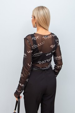 Чёрная блузка из сетки с принтом Эйва №1 Valentina(фото3)
