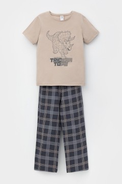 Удобная пижама в бежевом цвете с принтом для мальчика К 1599/24/темно-бежевый,текстильная клетка пижама Crockid(фото4)