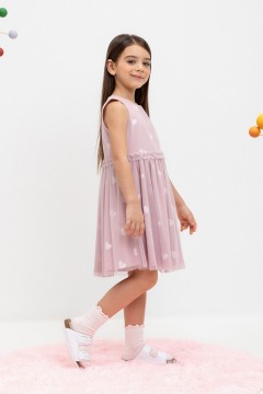 Стильное розово-сиреневое платье с принтом для девочки КР 5734/розово-сиреневый,сердечки к449 платье Crockid(фото2)