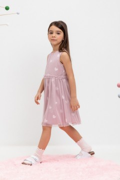 Стильное розово-сиреневое платье с принтом для девочки КР 5734/розово-сиреневый,сердечки к449 платье Crockid(фото3)