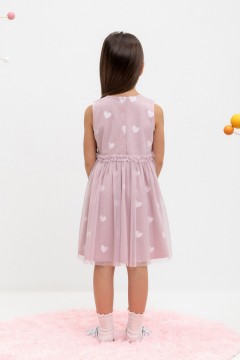 Стильное розово-сиреневое платье с принтом для девочки КР 5734/розово-сиреневый,сердечки к449 платье Crockid(фото4)