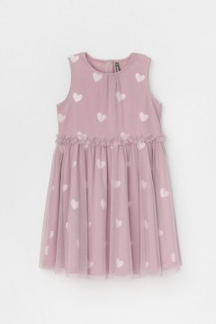 Стильное розово-сиреневое платье с принтом для девочки КР 5734/розово-сиреневый,сердечки к449 платье Crockid(фото5)