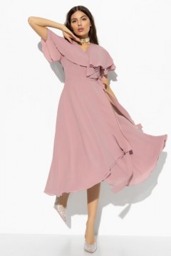 Розовое платье с оборками и поясом Charutti(фото2)